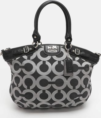 Coach Madison Black Op Art Sateen And Leather Satchel