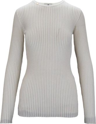 Elisabetta Franchi Geribbeld glinsterend shirt met lange mouwen - Dames - Ronde hals truien - Beige - L - Polyester - Truien & Vesten