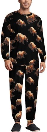 Generic Bear Autumn Forests Soft Mens Pyjamas Set Loungewear Long Sleeve Round Neck Tops And Pants