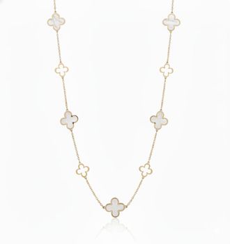 Italian Gold, Inc 14K Yellow Gold Alternating 9 Station Clover Necklace - Mother of Pearl