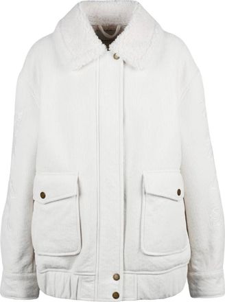 Ermanno Scervino Plush White Velvet Jacket with Zip and Snap Closure