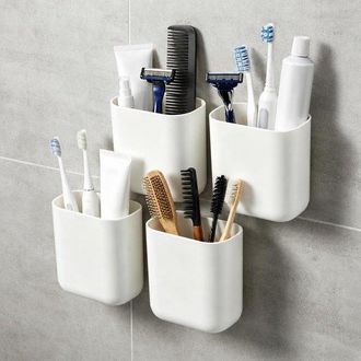 OEM Juego De Soportes Para Cepillos De Dientes, Soporte De Pared Para Cepillos De Dientes, No Requiere Perforaci&oacute;n, 4 Piezas, Blanco