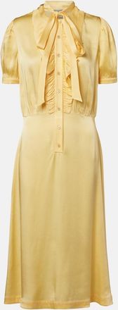 Prada Ruffled tie-neck satin midi dress