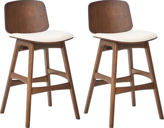 Beliani Conjunto De 2 Sillas De Bar Estructura De Madera Asiento De Tela Sin Reposabrazos Marr&oacute;n Y Beige Claro Charleston
