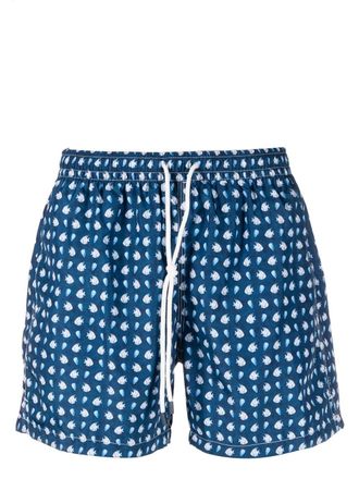Fedeli marine-print drawstring swim shorts - men - Polyester - S - Blue