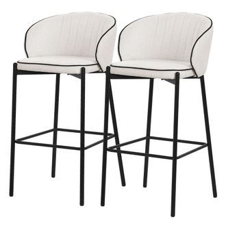 ML Design Set de 2 Taburetes de bar beige 76cm tapizado tela estructura met&aacute;lica