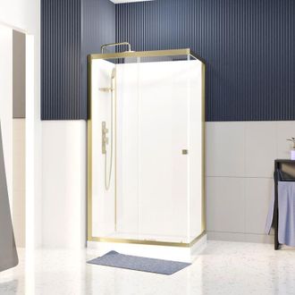 Aurlane Cabina De Ducha Rectangular 110x80 - Plato Bajo - Blanco Y Oro Cepillado