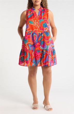 Sugarlips Baila Floral Gemmely Shift Mini Dress in Red-Multi at Nordstrom, Size 1X