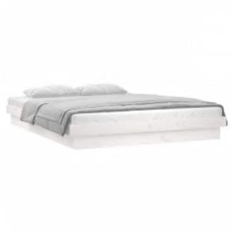 vidaXL Vidaxl - Estructura Cama Led Sin Colch&oacute;n Madera Maciza Blanco 140x200 Cm