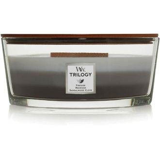 Woodwick Trilogy Candela profumata Ellipse con stoppino crepitante Legno caldo (Warm Woods) Durata della fragranza: fino a 50 ore - Woodwick