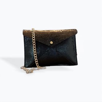 Cejon Envelope Shoulder Bag Clutch In Black Textured
