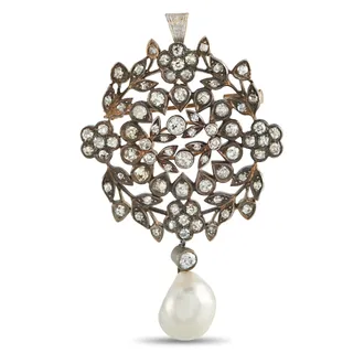 Luxury Bazaar Antique Victorian 14K Rose Gold 2.0ct Diamond and Pearl Brooch MF03-051326