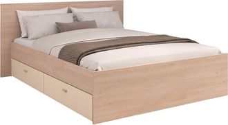 Vente-Unique Cama con 4 cajones 160 x 200 cm - Natural y beige - VELONA