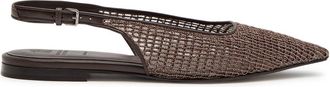 Brunello Cucinelli Bead-embellished Leather Slingback Flats - Brown - 37 (IT37/ UK4)