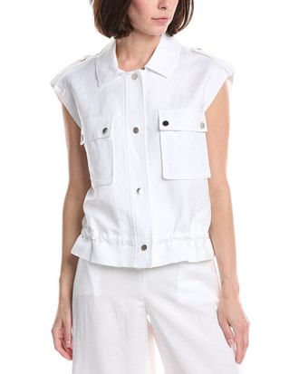 Kenneth Cole Drawcord Snap Front Linen-Blend Jacket