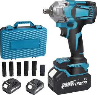 OEM Llave De Impacto El&eacute;ctrica Inal&aacute;mbrica, 3000 N&middot;m De Par, Velocidad Variable, Tipo E + 2 Bater&iacute;as + Enchufe Europeo