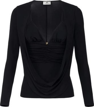 Elisabetta Franchi draped-design logo-detail top - Black
