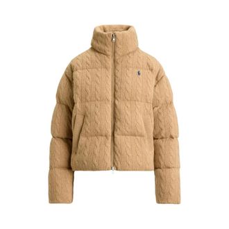Ralph Lauren Jassen, Dames, Bruin, S, Wol, Cable-Knit Wol-Kasjmier Gewatteerd Jack