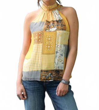 Cinch Womens Quilt Print Halter Blouse In Yellow