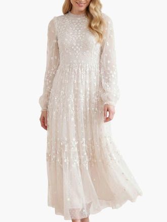 Needle & Thread Clover Long Sleeve Maxi Gown in Cream at Nordstrom, Size 12