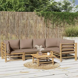 vidaXL Set De Muebles De Jard&iacute;n 6 Piezas Bamb&uacute; Con Cojines Gris Taup&eacute; Vidaxl