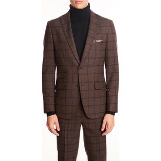 Paisley & Gray Ashton Slim Fit Brown Windowpane Blazer in Brown Violet Windowpane at Nordstrom Rack, Size 40