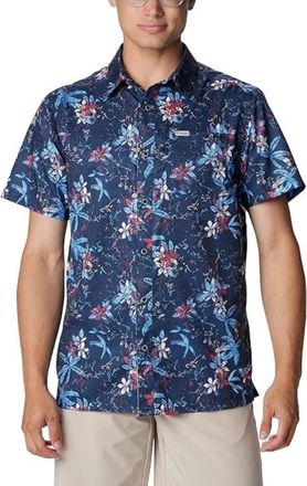 Columbia PFG Super Slack Tide Camp Shirt Mens Blue Floral Button Up FTS1629