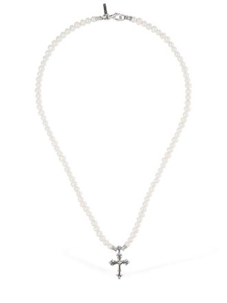 Emanuele Bicocchi Pearl Chain Necklace W/ Cross