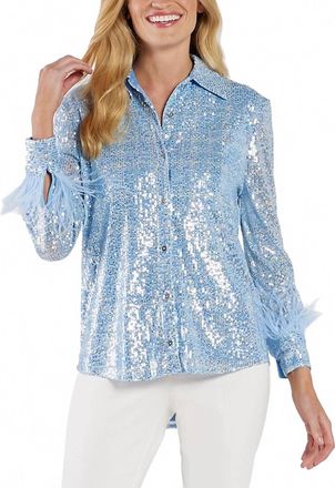 Jude Connally Brandy Sequins With Feathers Blouse In Plaid Blue