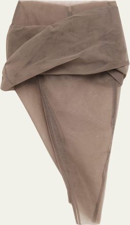 Rick Owens Asymmetric Draped Sheer Tulle Midi Skirt