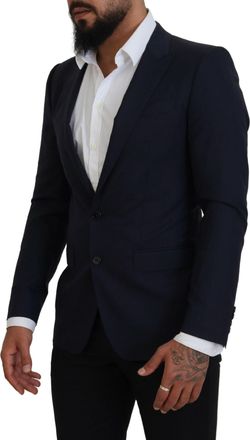 Dolce & Gabbana Mens Blue Wool Slim Fit Formal Coat Blazer Clothing
