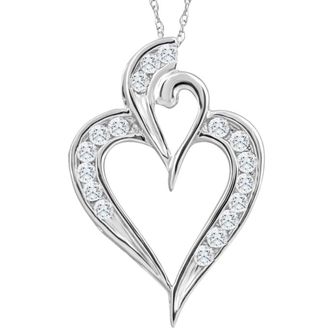 Pompeii3 10K White Gold 1/2Ct TW Real Diamond Heart Pendant Necklace 1 Tall