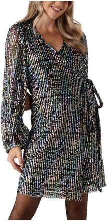 Ibana Kleurrijke Pailletten Mini Jurk Dayina - Dames - Korte kleedjes - Zwart - XS - Pailletten - Kleedjes