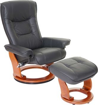 Hhg Mca Sill&oacute;n Reclinable Hamilton, Taburete Sill&oacute;n Tv, Cuero Aut&eacute;ntico 130 Kg De Capacidad De Carga, Negro, Color Miel