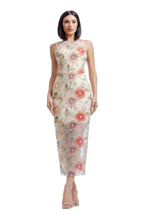 Dress The Population Dress The Population Womens Helena Bodycon Midi Dress, Champagne Multi, XS