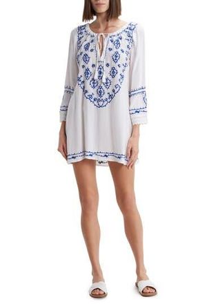 Boho Me Embroidered Sequin Cover-Up Tunic in White at Nordstrom Rack, Size Medium