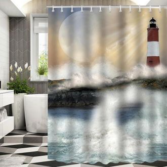 OEM Cortina De Ducha (180 X 180 Cm) Con Motivo De Faro, Dobladillo Con Peso - Material Resistente Al Moho - Impermeable - Lavable - Poli&eacute;ster - Crezuo