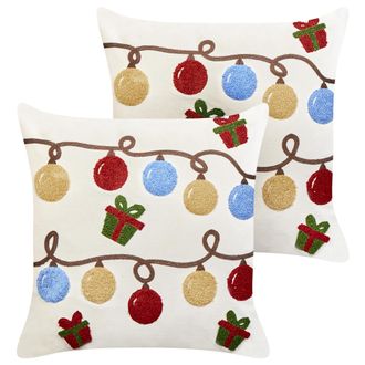 Beliani Beliani - Conjunto De 2 Cojines Decorativos De Tela De Terciopelo Con Motivo Navide&ntilde;o Blanco 45 X 45 Cm Palmier