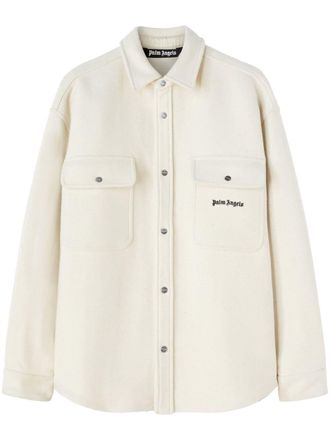 Palm Angels logo-embroidered twill shirt jacket - men - Virgin Wool/Viscose - 50 - White