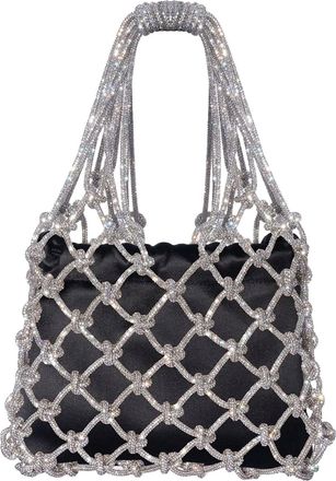 Hibourama Bags Black Carrie Satin Crystal Mesh Shoulder Bag