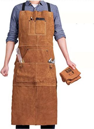 OEM Tablier De Soudage - Cuir Vachette 1,3 &Agrave; 1,5 Mm - R&eacute;sistant Chaleur Et &Eacute;tincelles - 6 Poches - Tailles M &Agrave; Xxxl