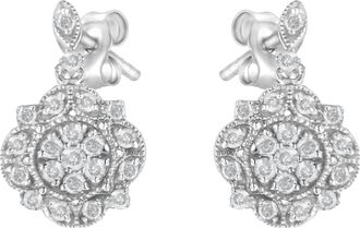 House of Brilliance 925 Sterling Silver 1/2 Cttw Diamond Dangle Miligrain Earring