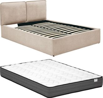 Vente-Unique Cama canap&eacute; con funda extra&iacute;ble 140 x 190 cm - Tela - Beige + Colch&oacute;n - TENESE
