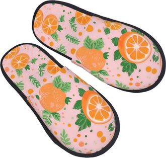 Generic Warm Mens Slipper Fruit orange print Fluffy Slipper Breathable Womens Slippers for Winter Indoor Guest M