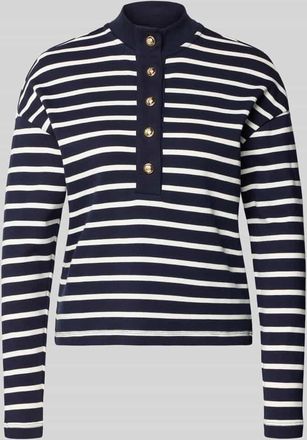 Christian Berg Ringel Polo Shirt mit Schmuckknopf in Dunkelblau, Gr&ouml;&szlig;e XXL