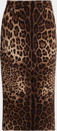 Dolce & Gabbana Leo-Print Wool Midi Pencil Skirt