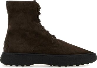 Tod's Stijlvolle Bruine Su&egrave;de Enkellaarzen - Heren - Veterlaarzen - Bruin - 43 EU - Su&egrave;de - Schoenen