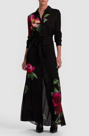 Alice & Olivia Chassidy Long Sleeve Floral Maxi Shirtdress in Empress Bloom Black at Nordstrom, Size X-Large