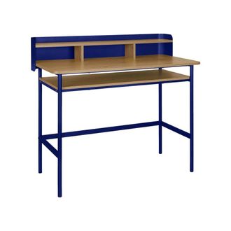 Sweeek Escritorio de metal y efecto madera con 3 nichos, azul