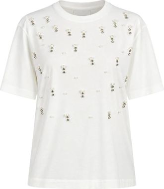 Twinset T-shirt met parel- en strass-borduurwerk - Dames - T-shirts - Wit - XS - Katoen - Tops